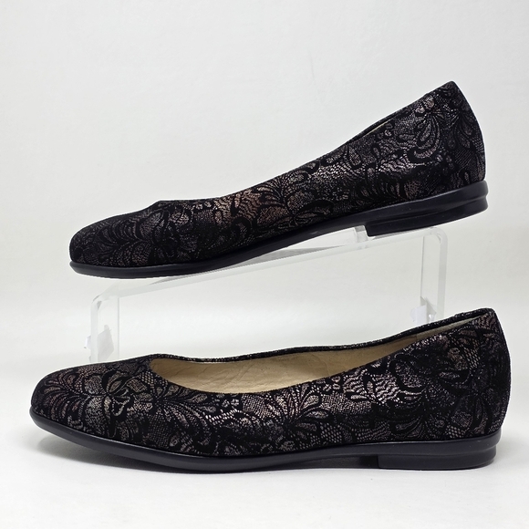 SAS Womens Scenic Floral Ballet Flats Black Suede Made In USA Sz 10 N Pre-owned - Picture 3 of 11